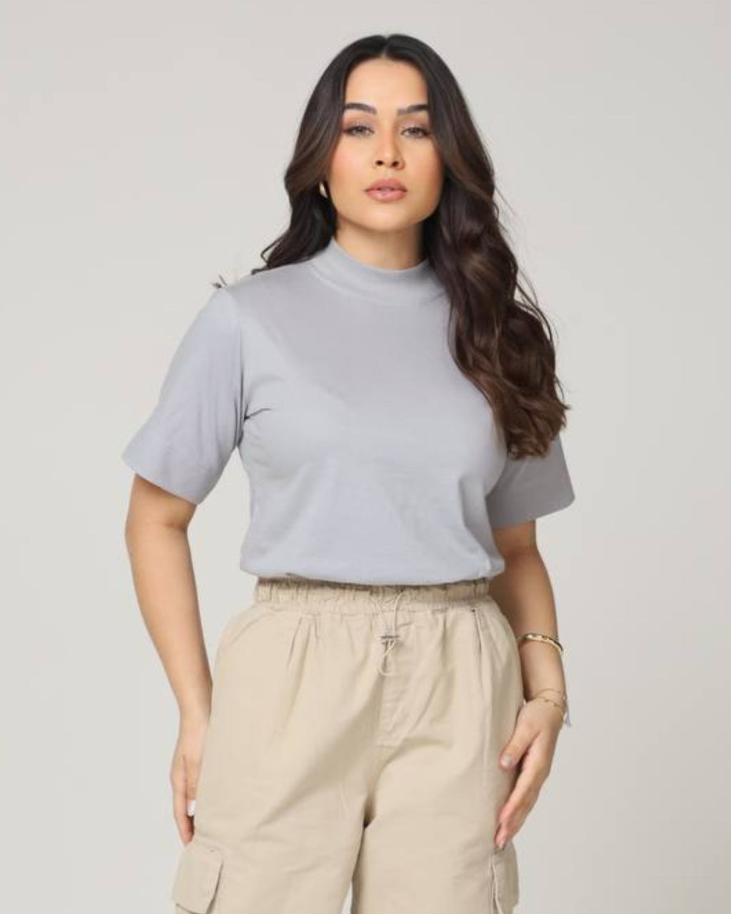 T-SHIRT GOLA ALTA / CINZA GRAY LIGHT