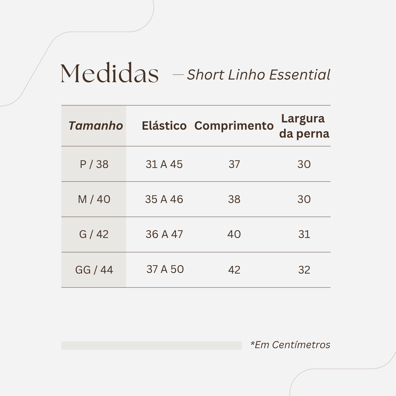 Tabela de Medidas