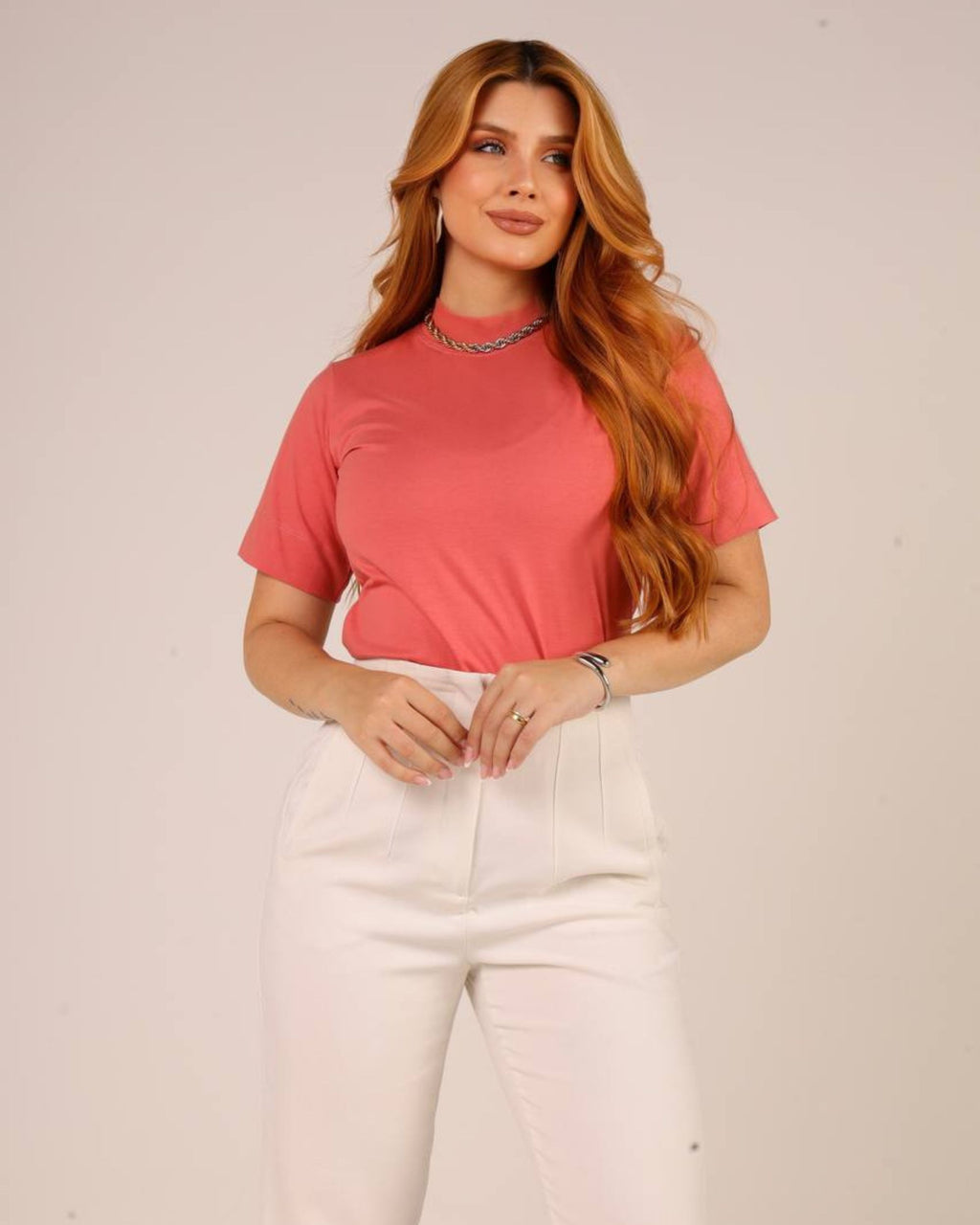 T-SHIRT GOLA ALTA / PIMENTA ROSA