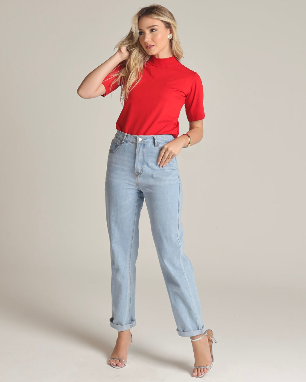 T-SHIRT GOLA ALTA / VERMELHO MANDARIM